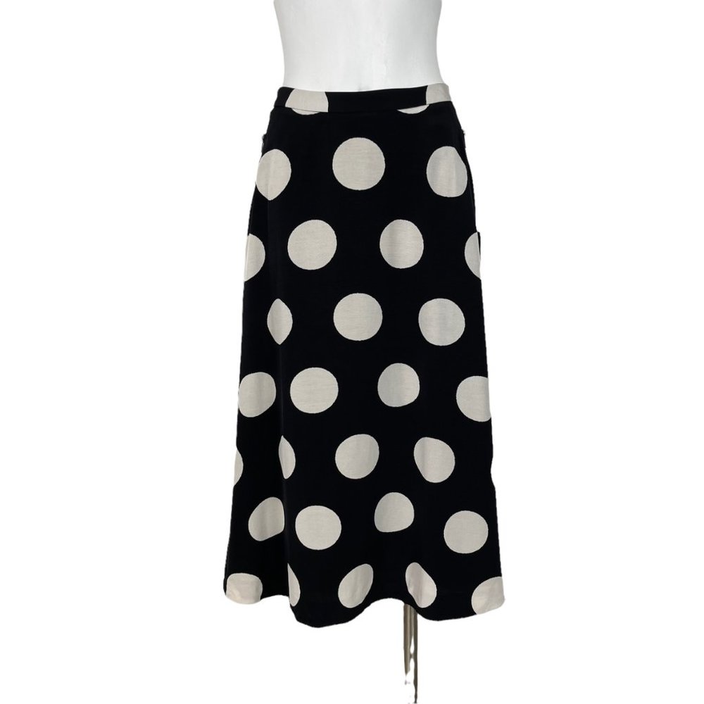 Anthropologie Black Midi Skirt with White Polka Dots